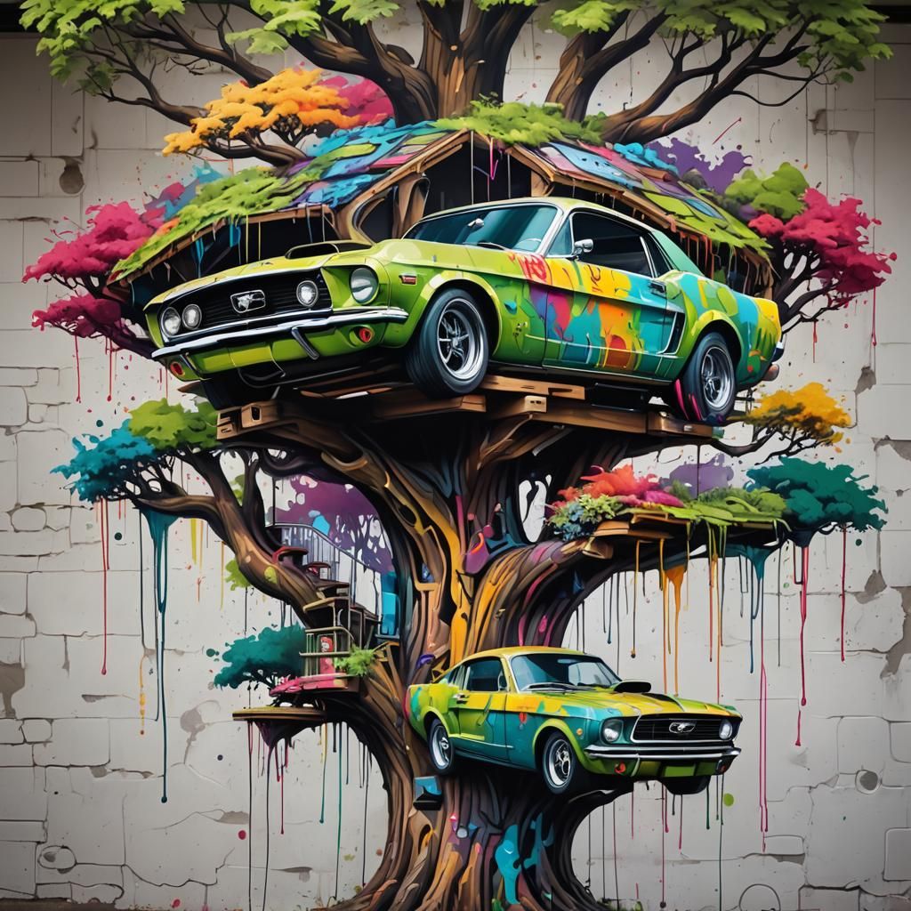 Ford Mustang Treehouse in Graffiti Art Style