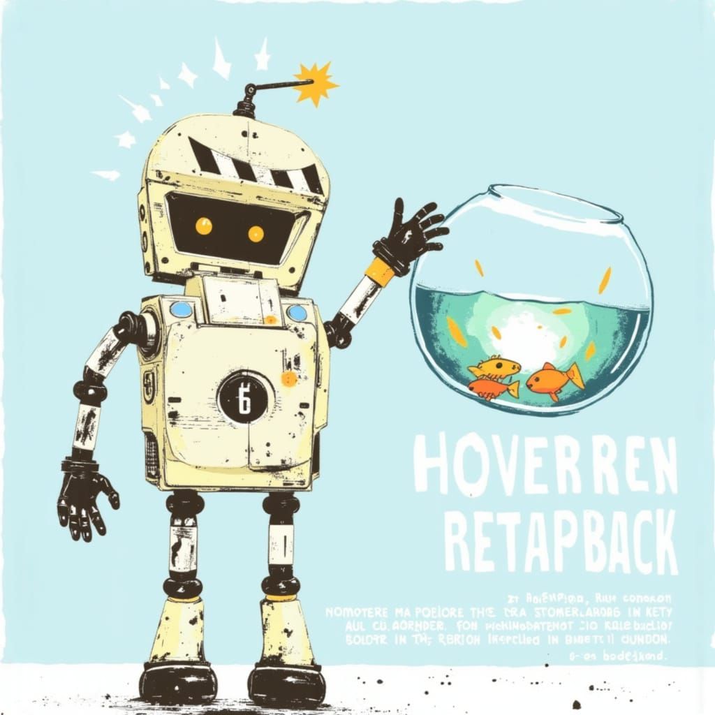 Cute Robot Holding a Fishbowl