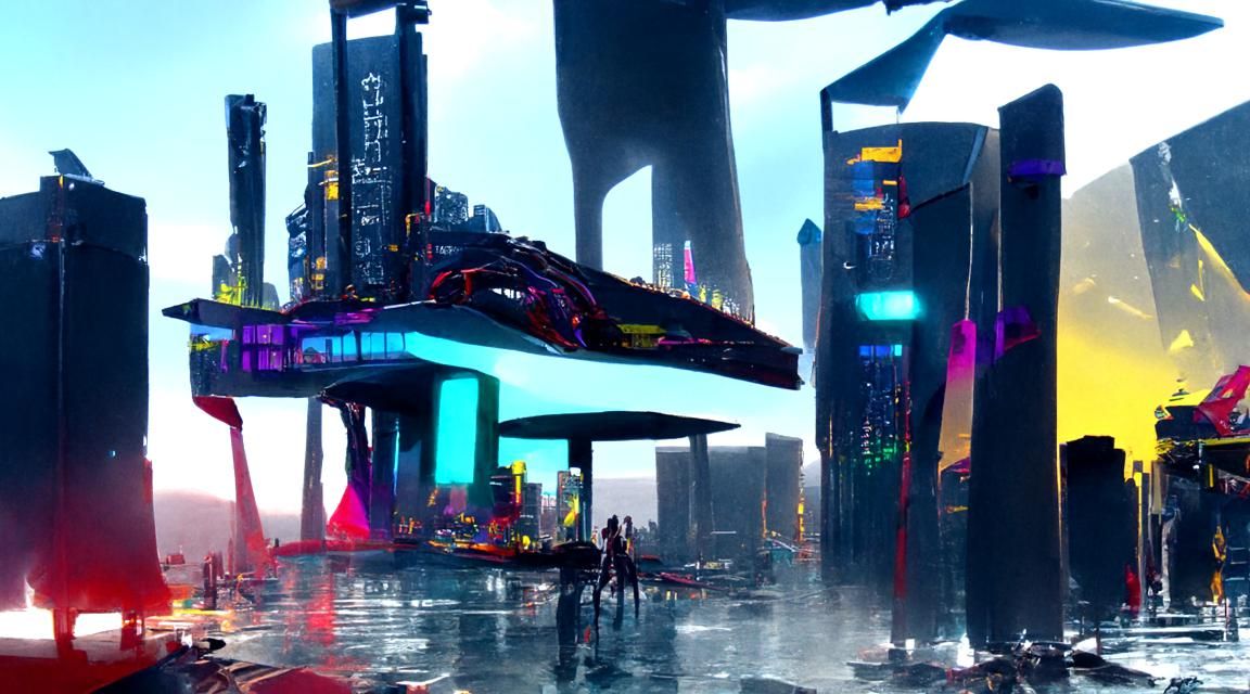Futuristic Cyberpunk Cityscape with Giant Structures