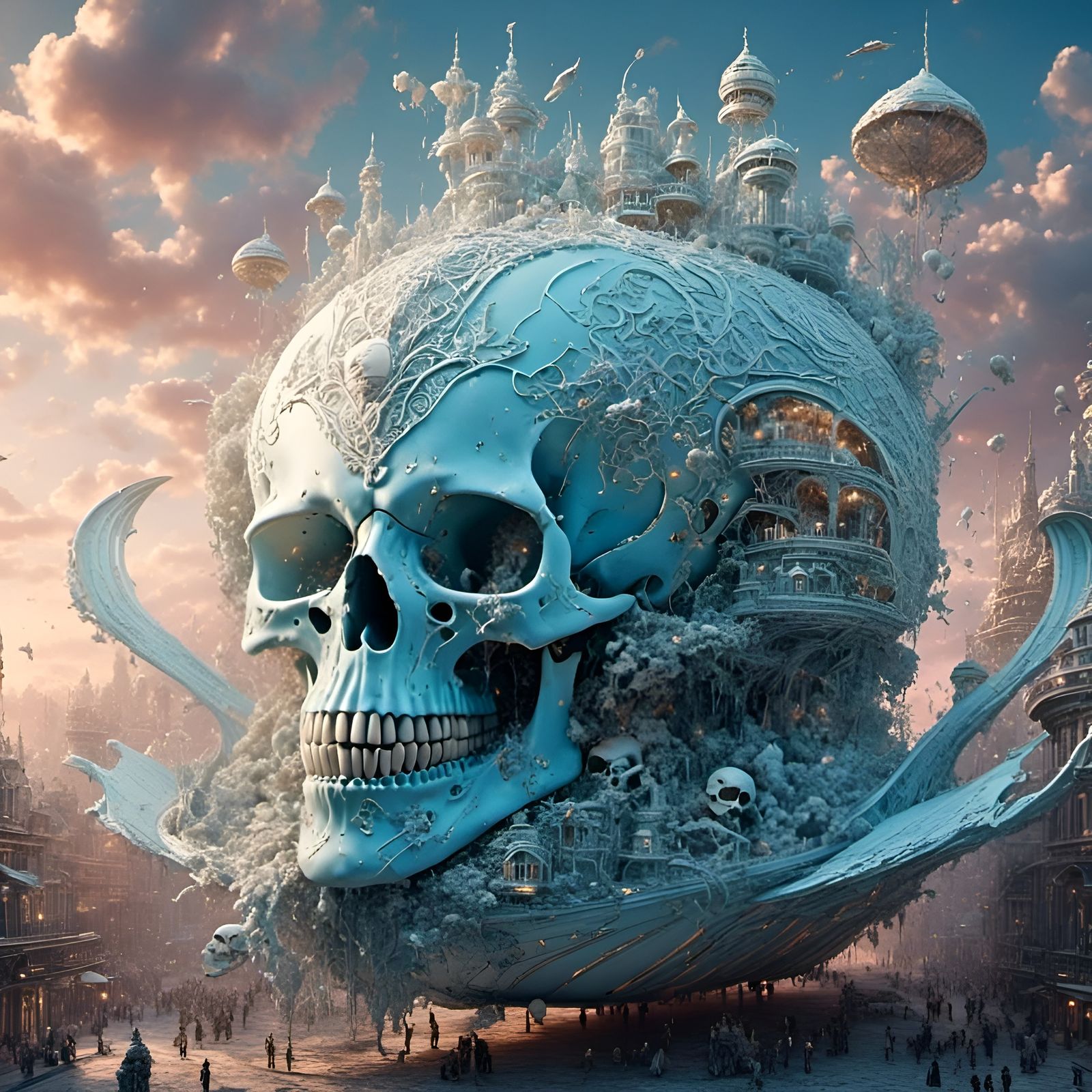 Monster Skull Airship in Pastel Sky