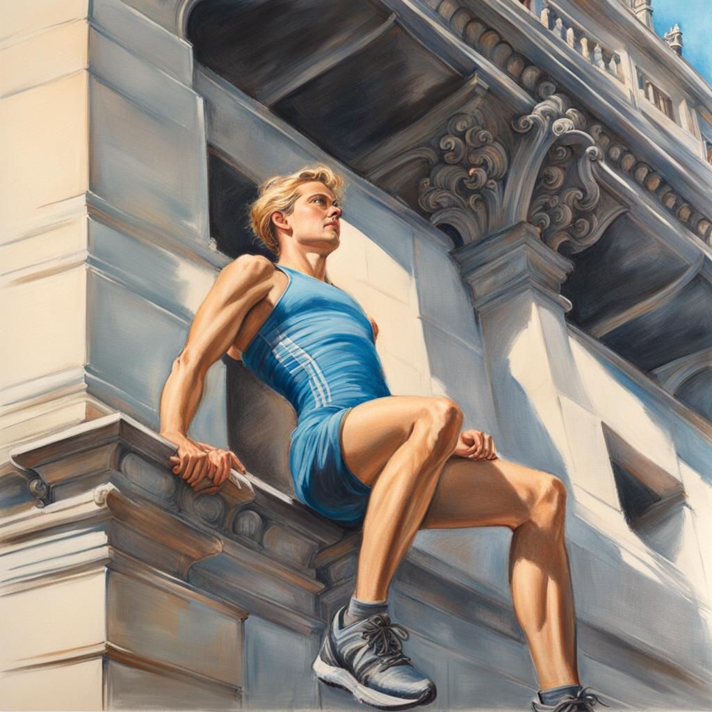 Climber Ascends Pont Neuf in Trompe-l'œil Art