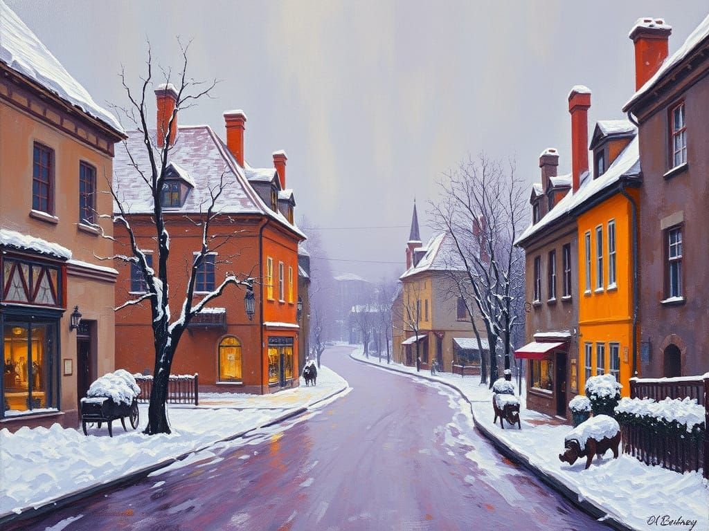 Impressionist Snow Scene: European City in Winter