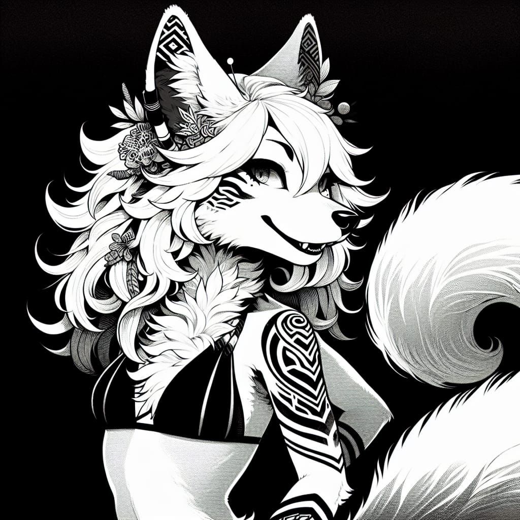 Anthropomorphic White Fox in Anime Style