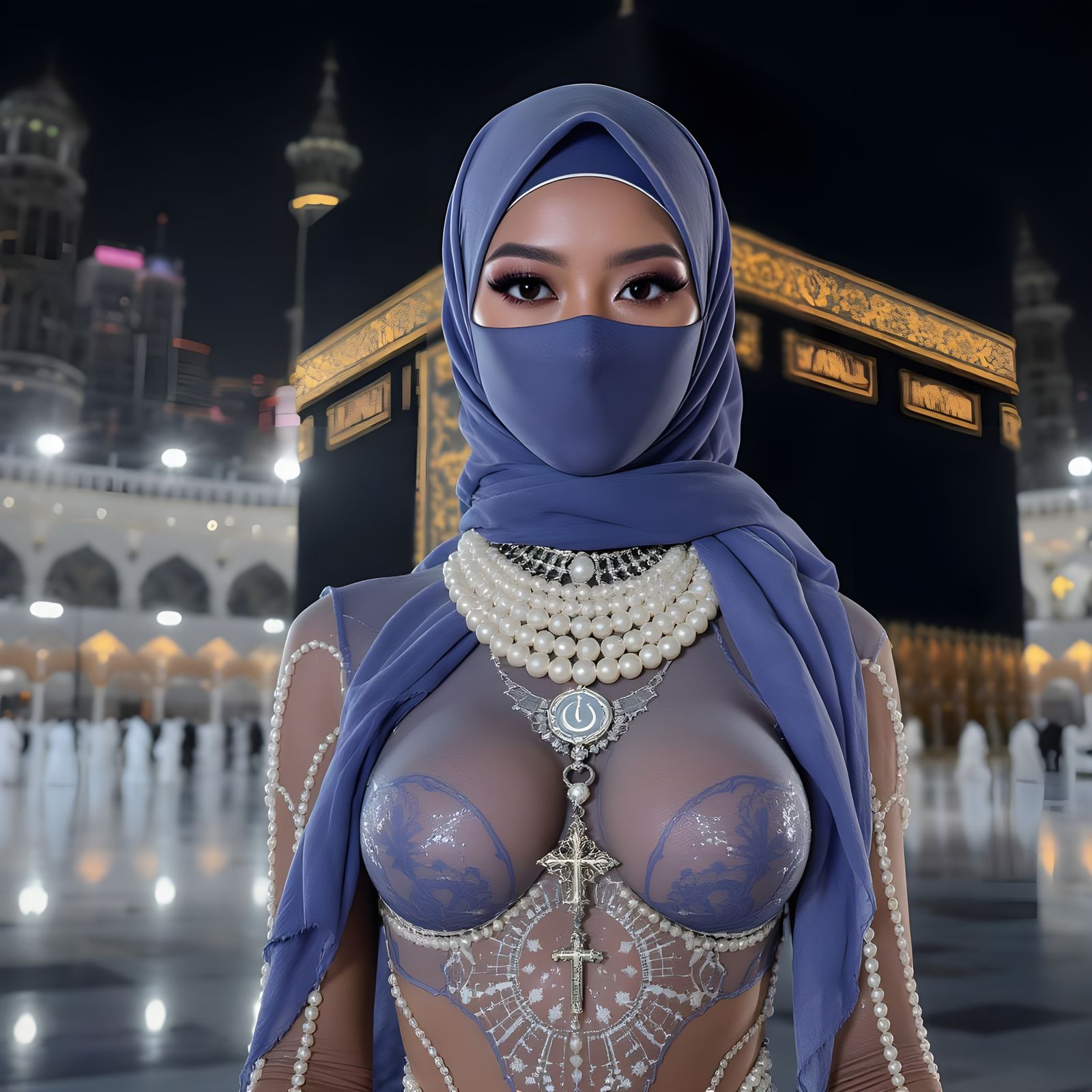 Woman in Pearls and Niqab at the Ka'bah