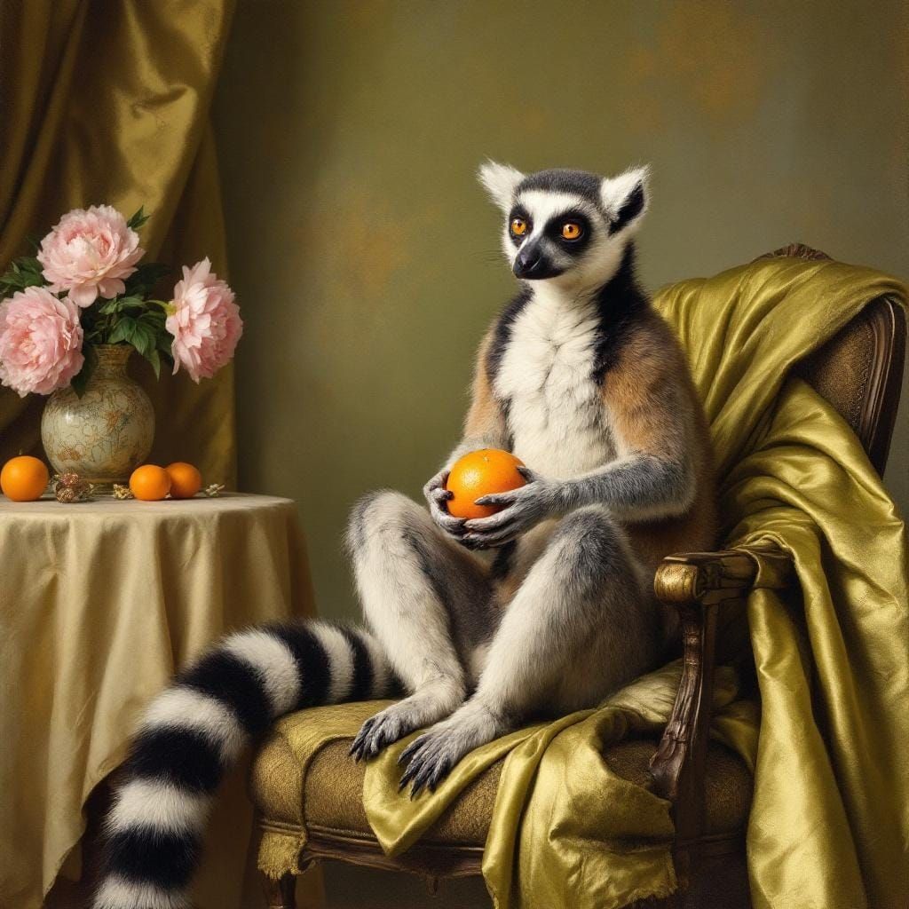 Ring-tailed Lemur Portrait in the Style of Sargent