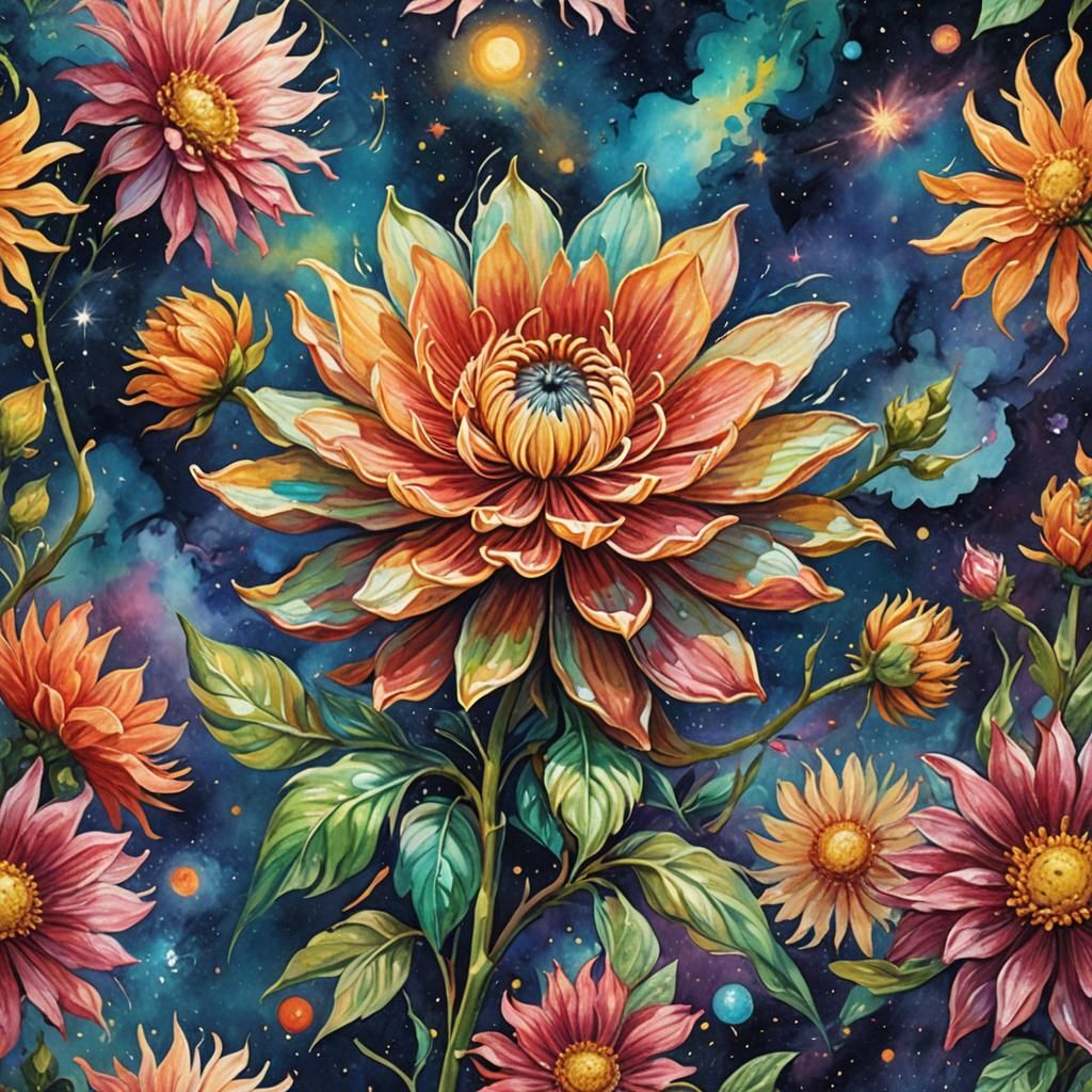 Jovian Flower in Gouache and Watercolor Style