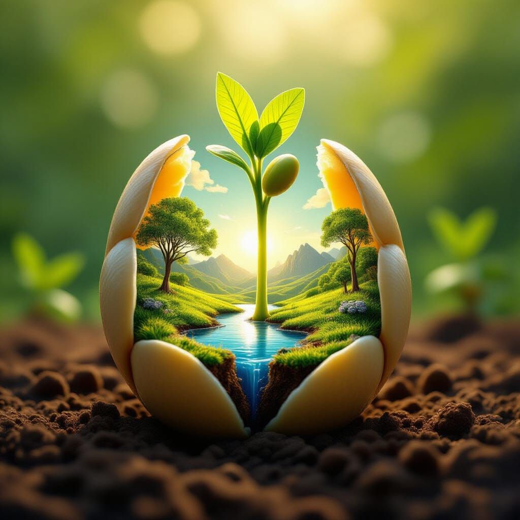 Germinating Bean Reveals Miniature Fantasy World