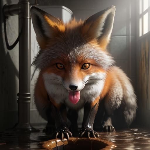 Cute Fox Emerges From Grimy Toilet