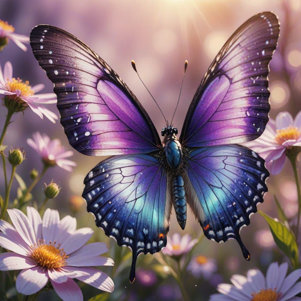 Vibrant Purple Butterfly in Oil Painting Style