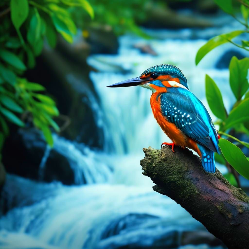 Vibrant Kingfisher Perched in Lush Lone Tree
