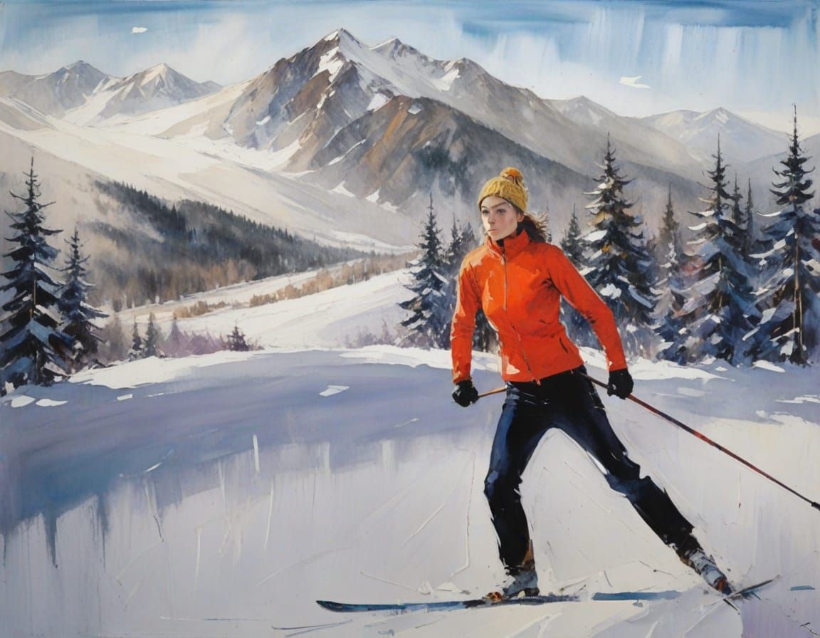 Cross Country Skier in Moody Blues, Joan Mitchell Style