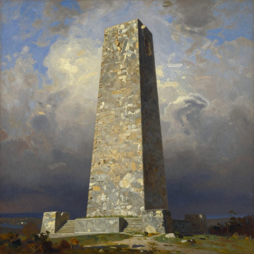 Grand Stone Monument in Dramatic Light Oil Painting