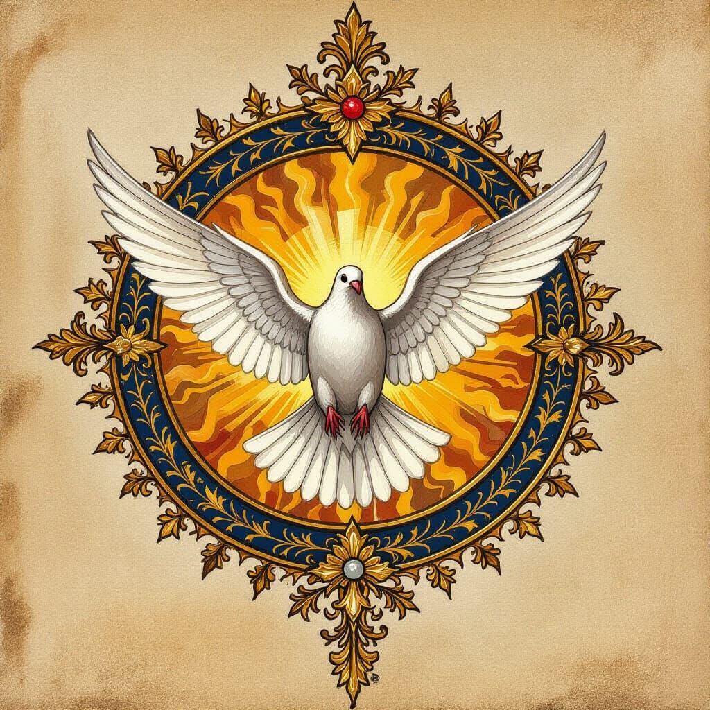 Heraldic Dove Descending on Sun Logo
