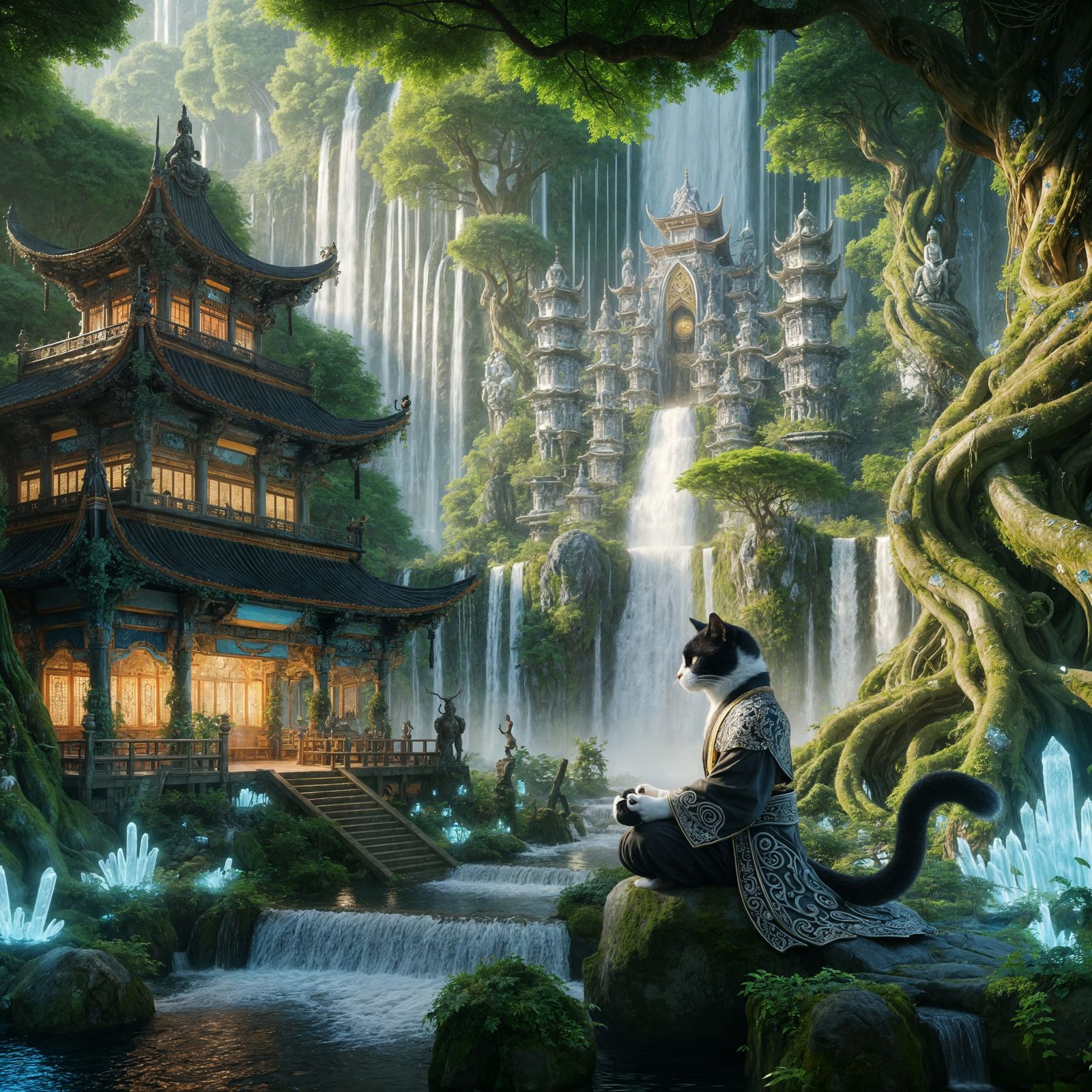 Meditating Monk Cat at Waterfall Temple