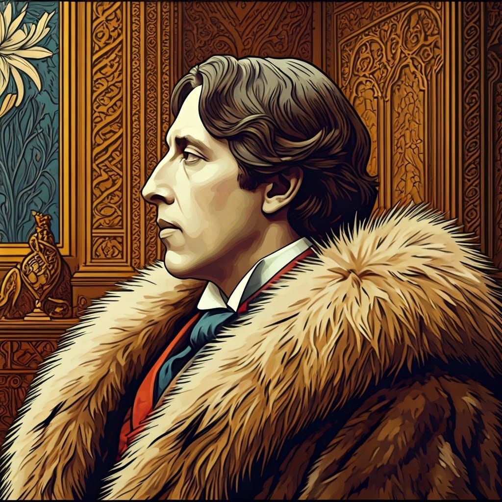 Golden Age Portrait of Oscar Wilde in Fur Coat