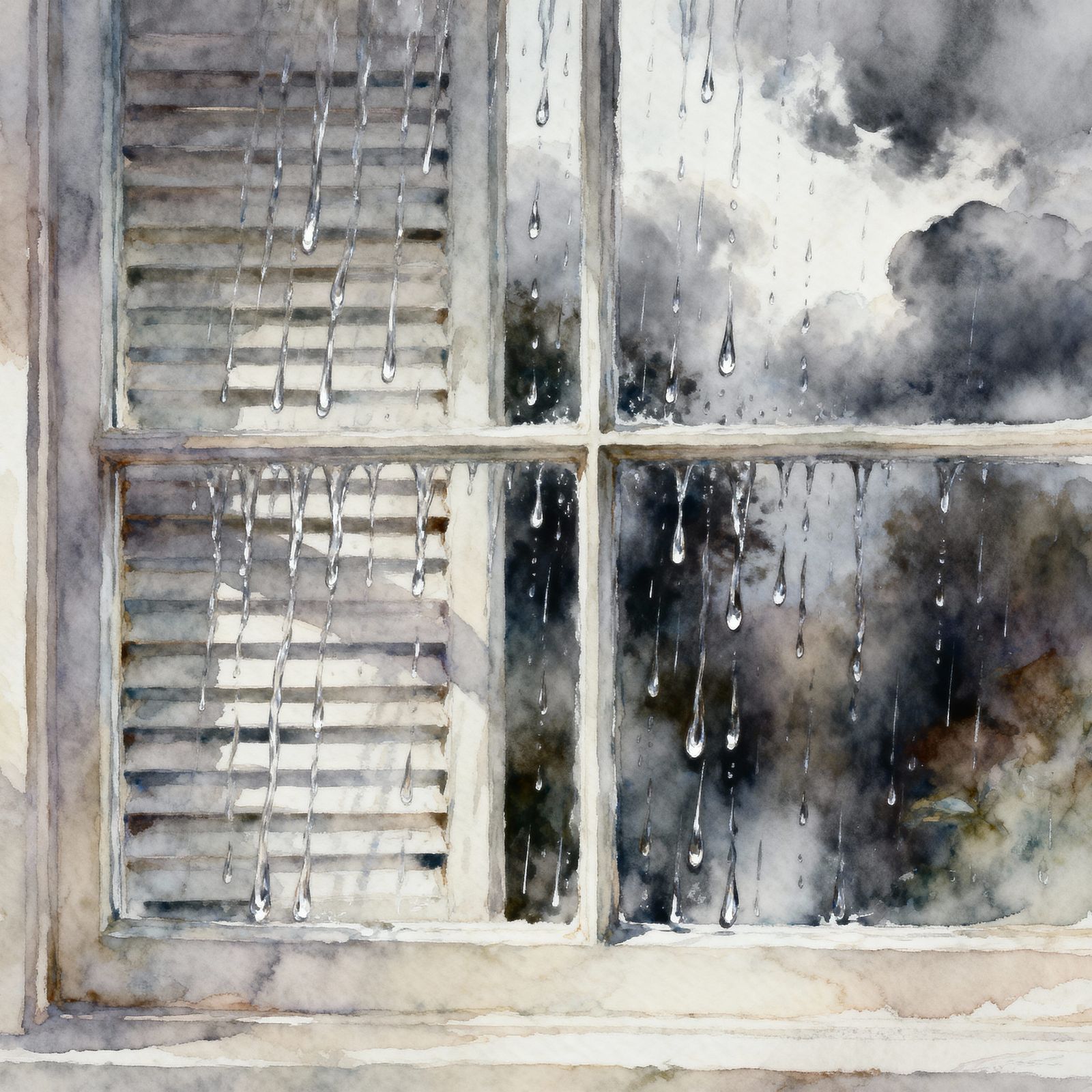 Rainy Window Reflections in Watercolor Style