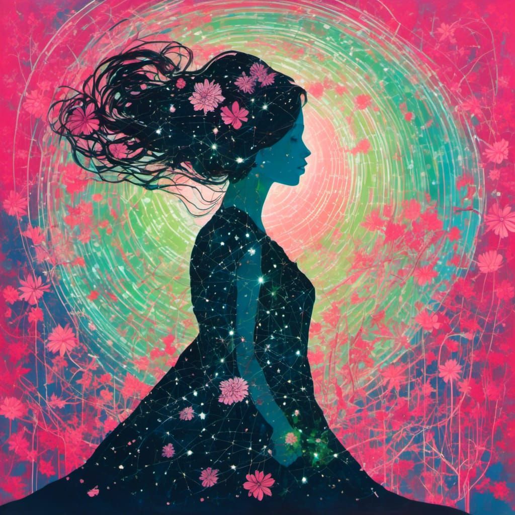 Surreal Starry Night Double Exposure in Cyberpunk Style