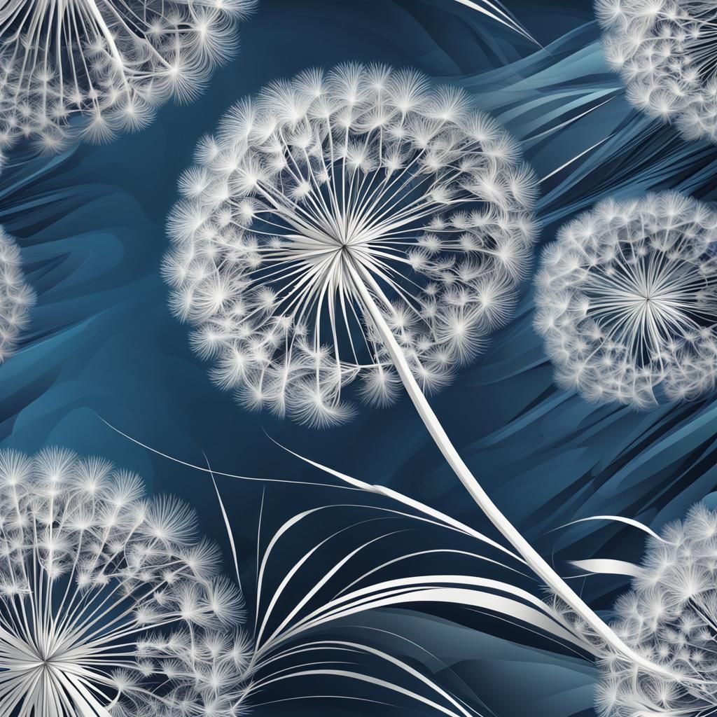 A dandelion clock being blown away by the wind