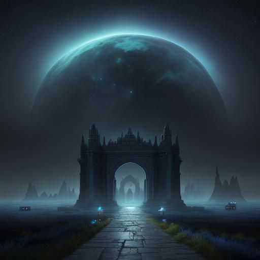 Mystical Gateway in Starry Expanse, Digital Matte Painting
