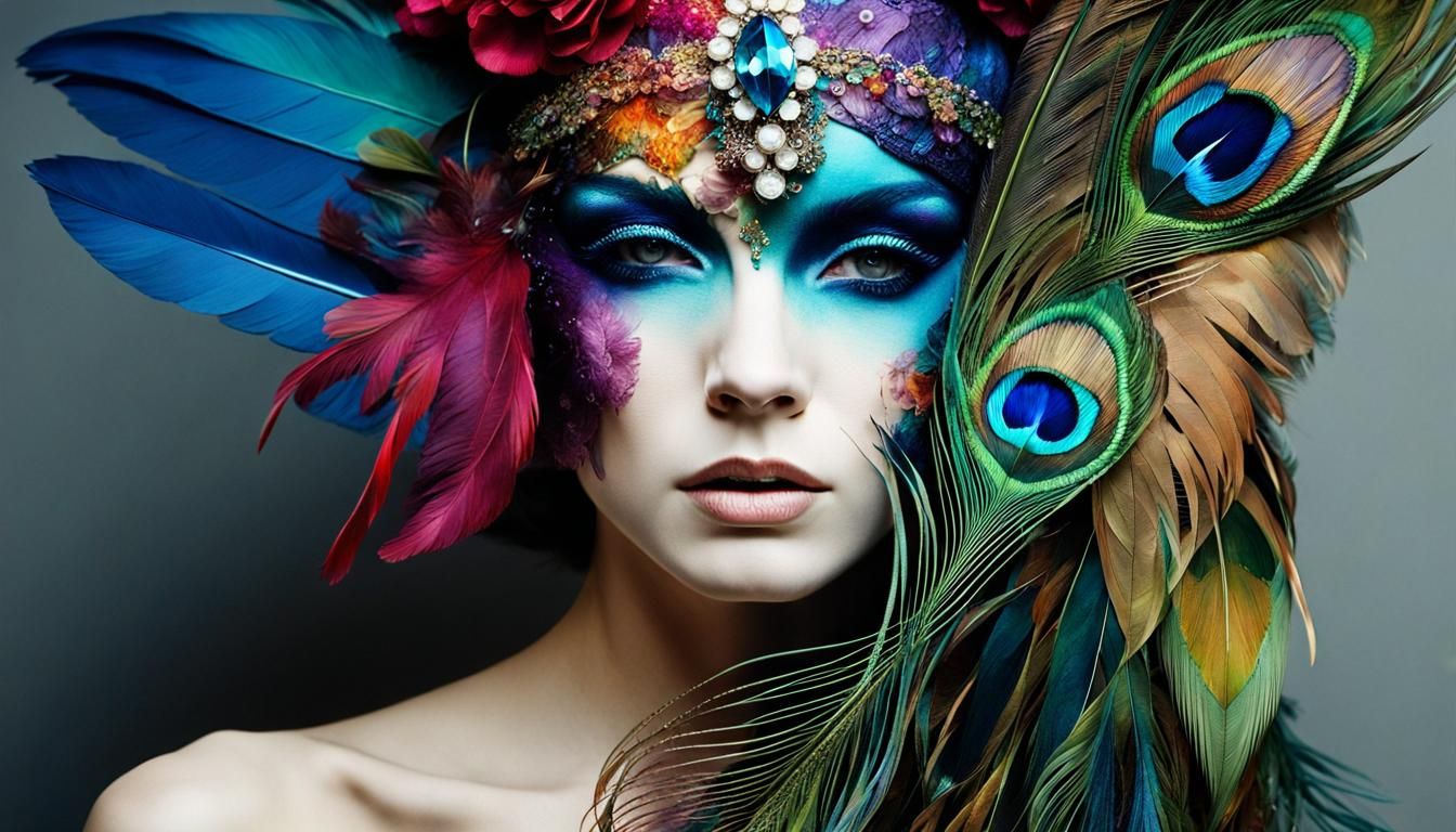 Ornate Mask with Feathers and Crystals