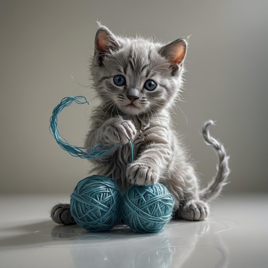 Ethereal Glass Kitten Playing with Wool