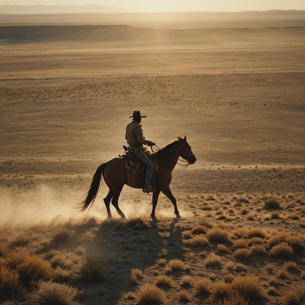 Lone Cowboy Rides at Golden Hour: Cinematic Western