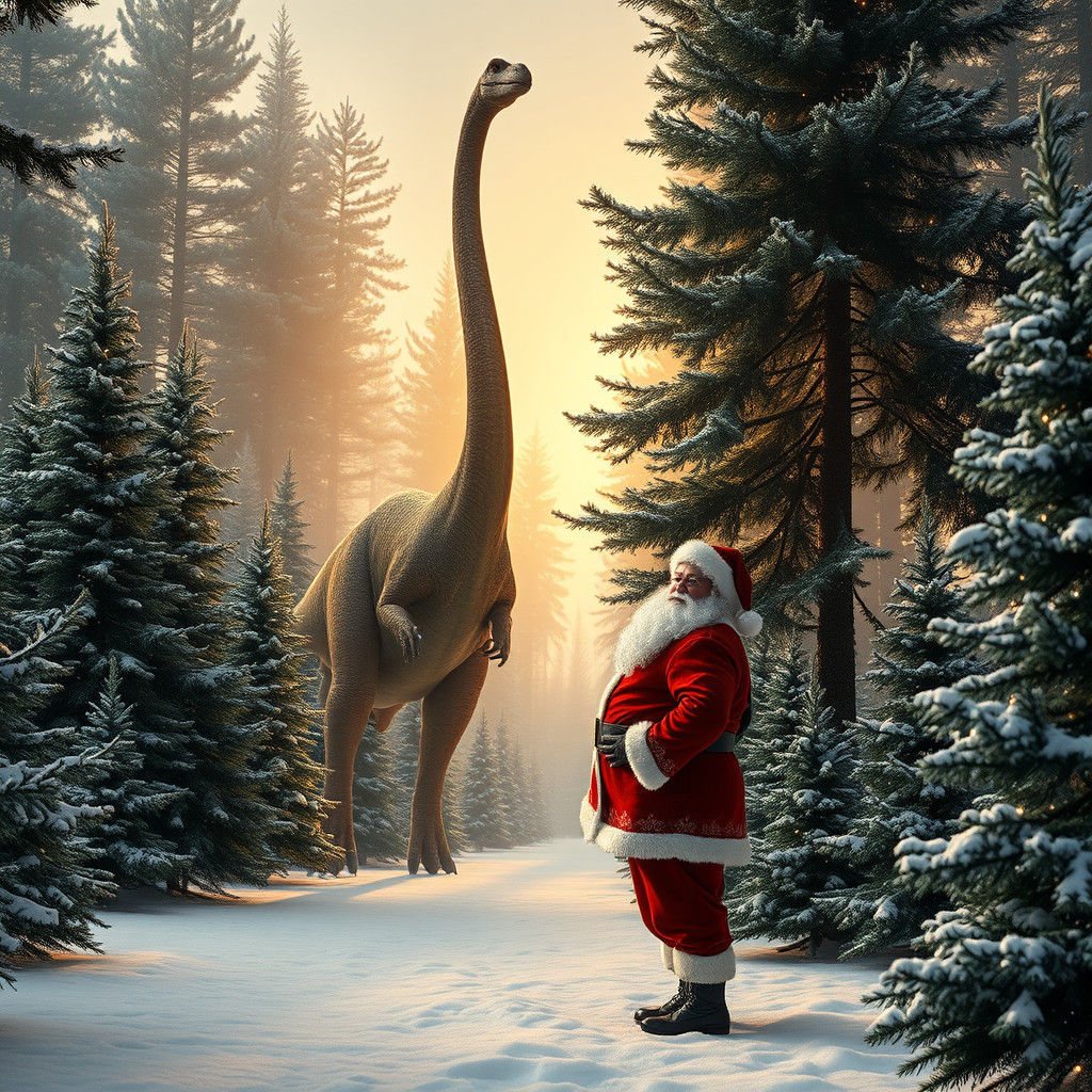 Santa and Diplodocus Decorate Christmas Tree