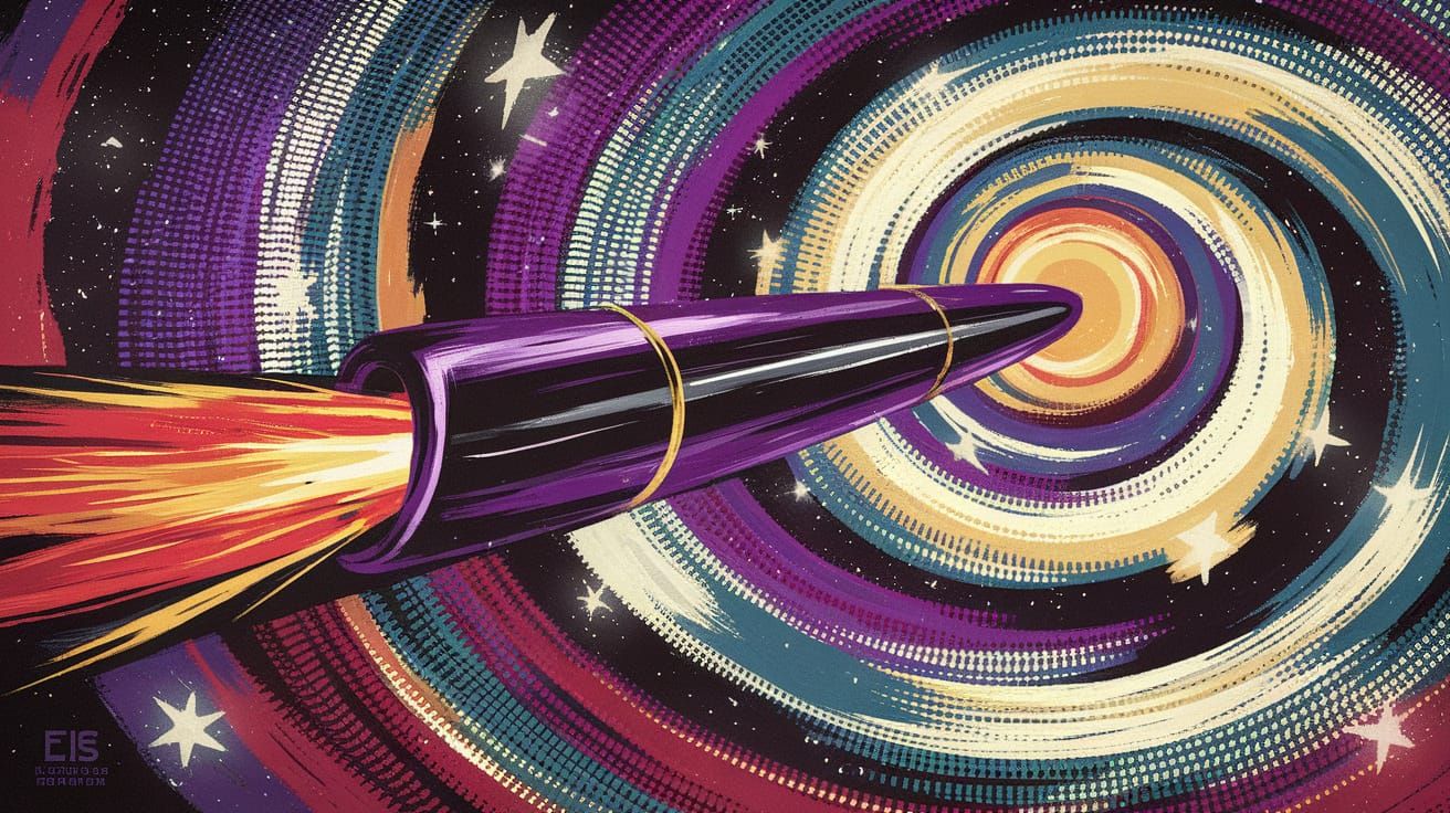 Deep Violet Cylinder in Cosmic Dreamspace with Fiery Exhaust