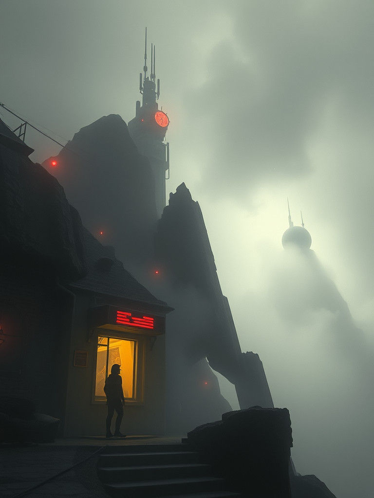 Eerie Retrofuturistic Concept Art in Black and White