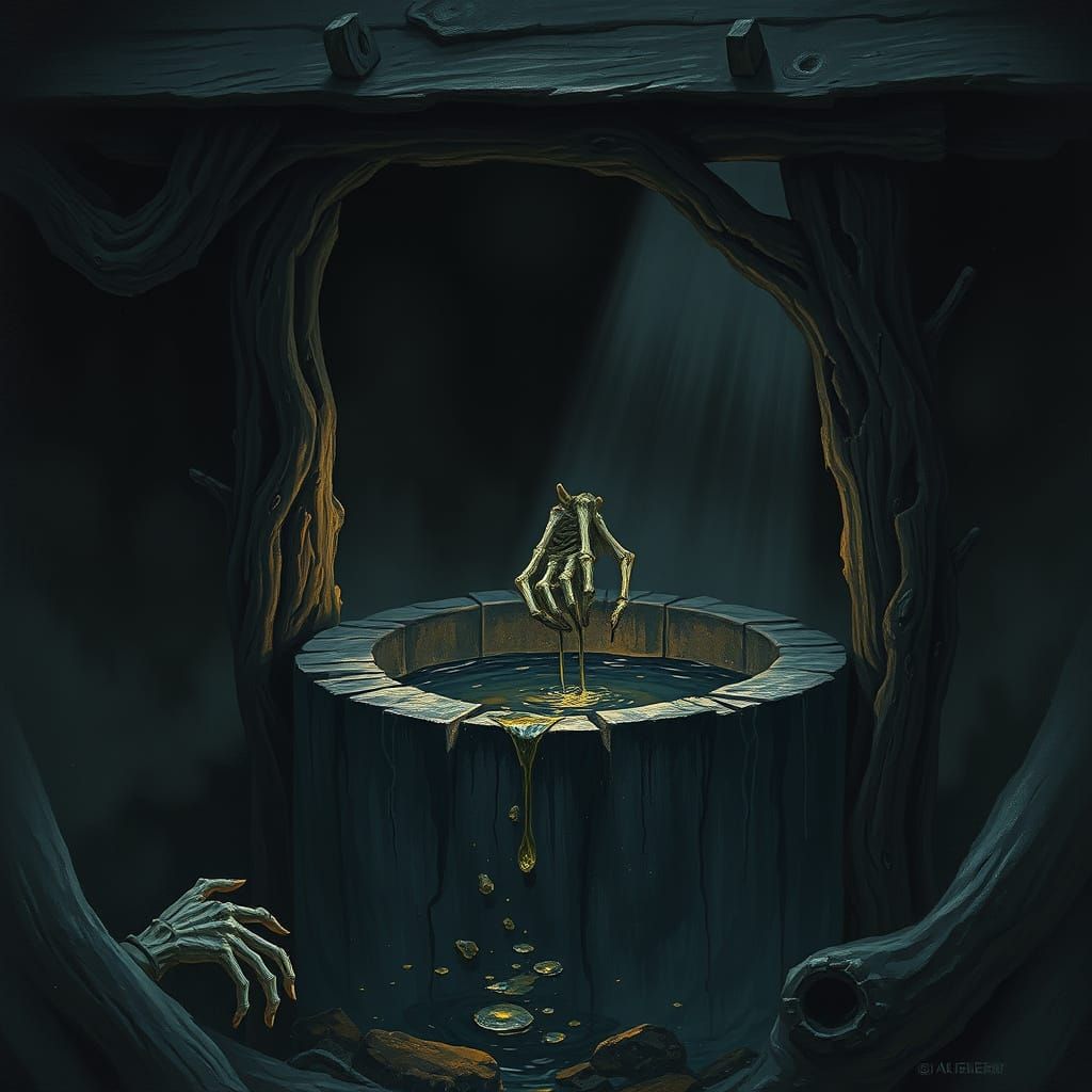 Skeletal Hand Pulls Victim Down Dark Well