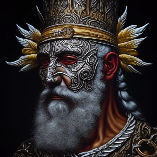 Siberian Shaman Portrait in Steampunk Surrealism