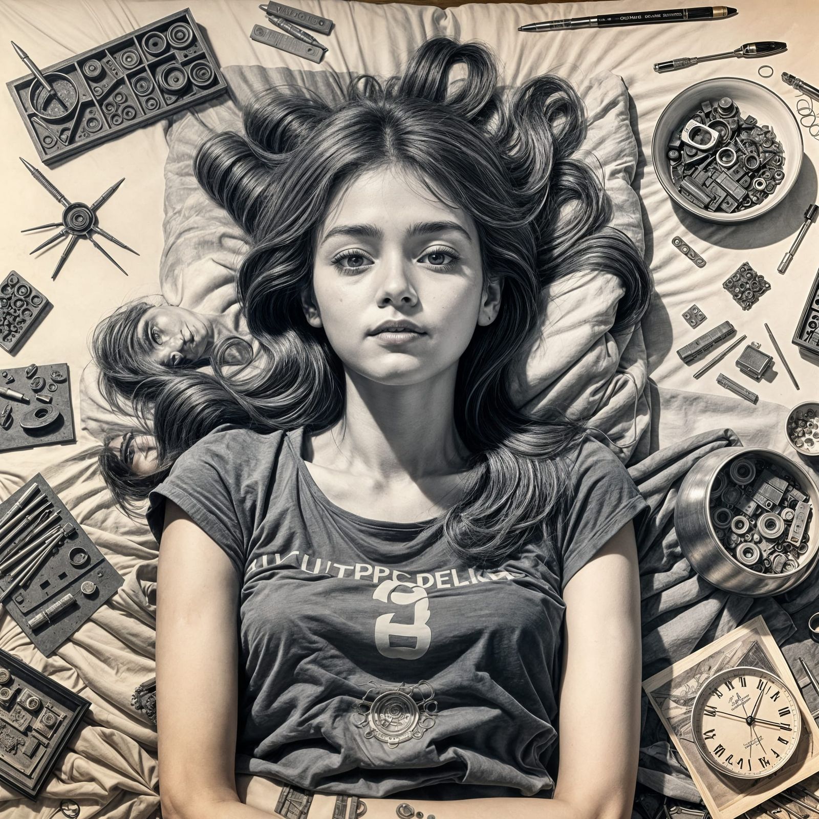 Detailed Charcoal Drawing of a Woman's Life