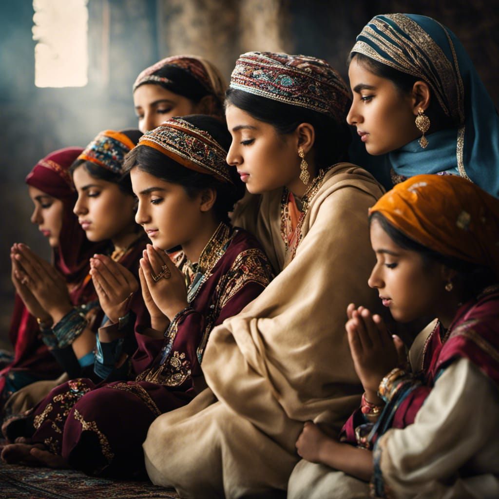Peaceful Afghan Girls Deep in Prayer