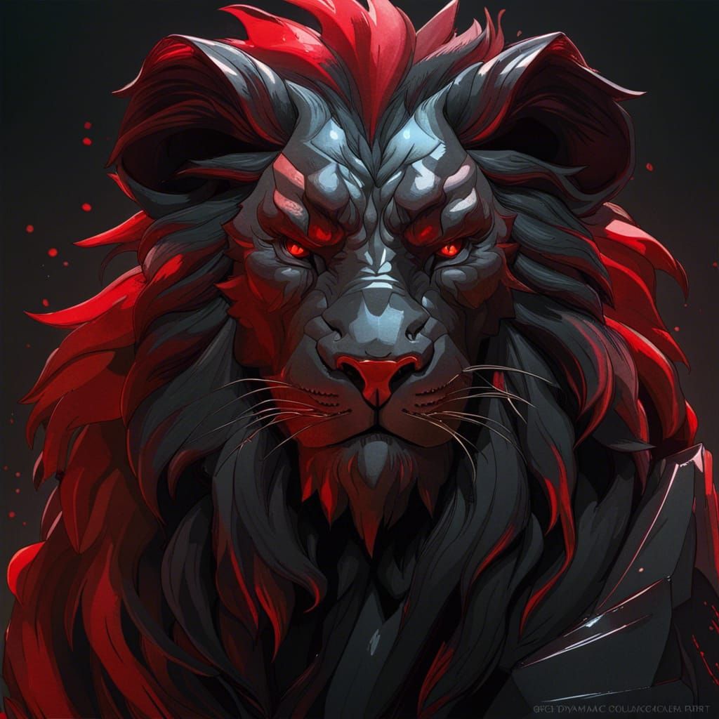 Fierce Black and Red Lion Portrait