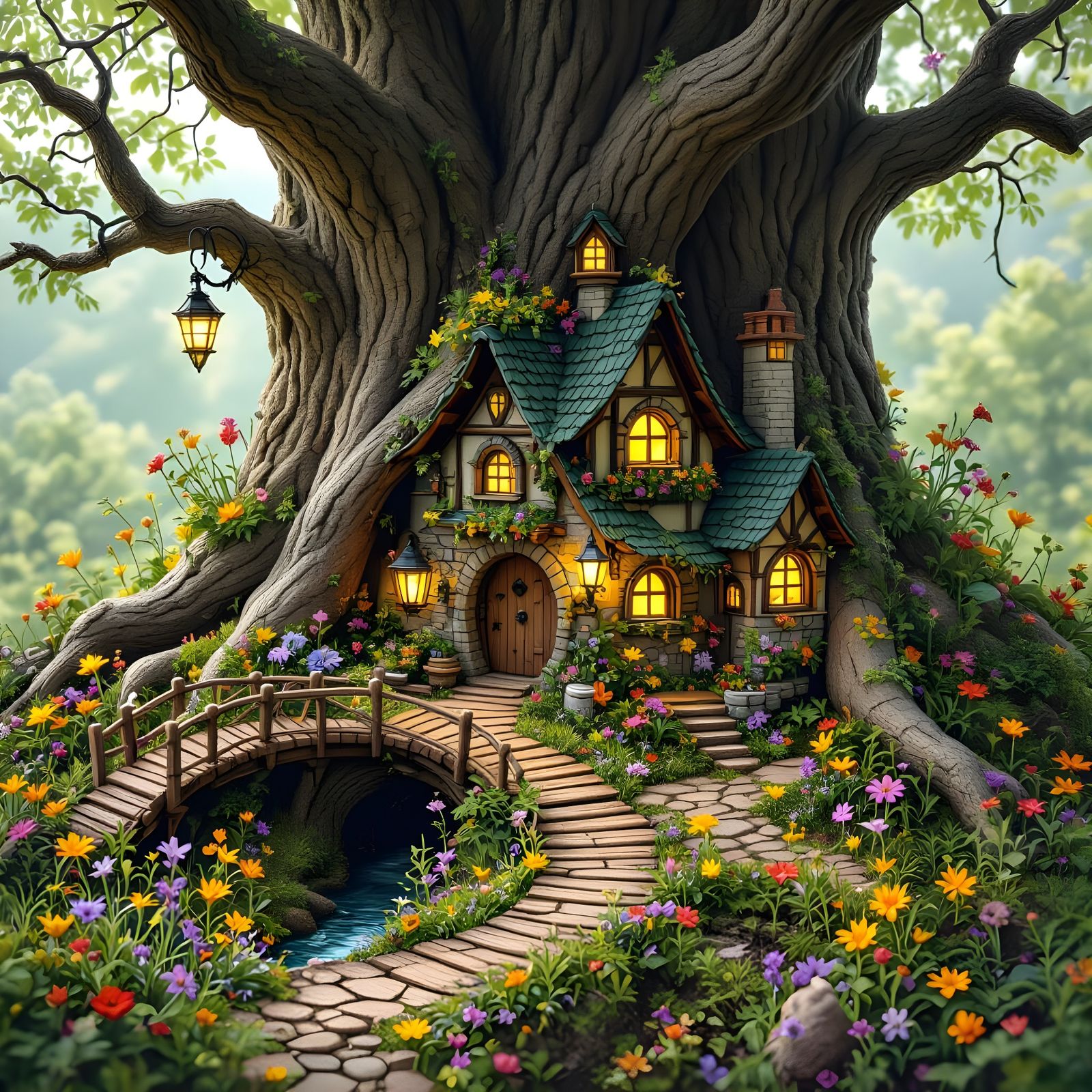 Enchanting Miniature Fairy Village Illustration