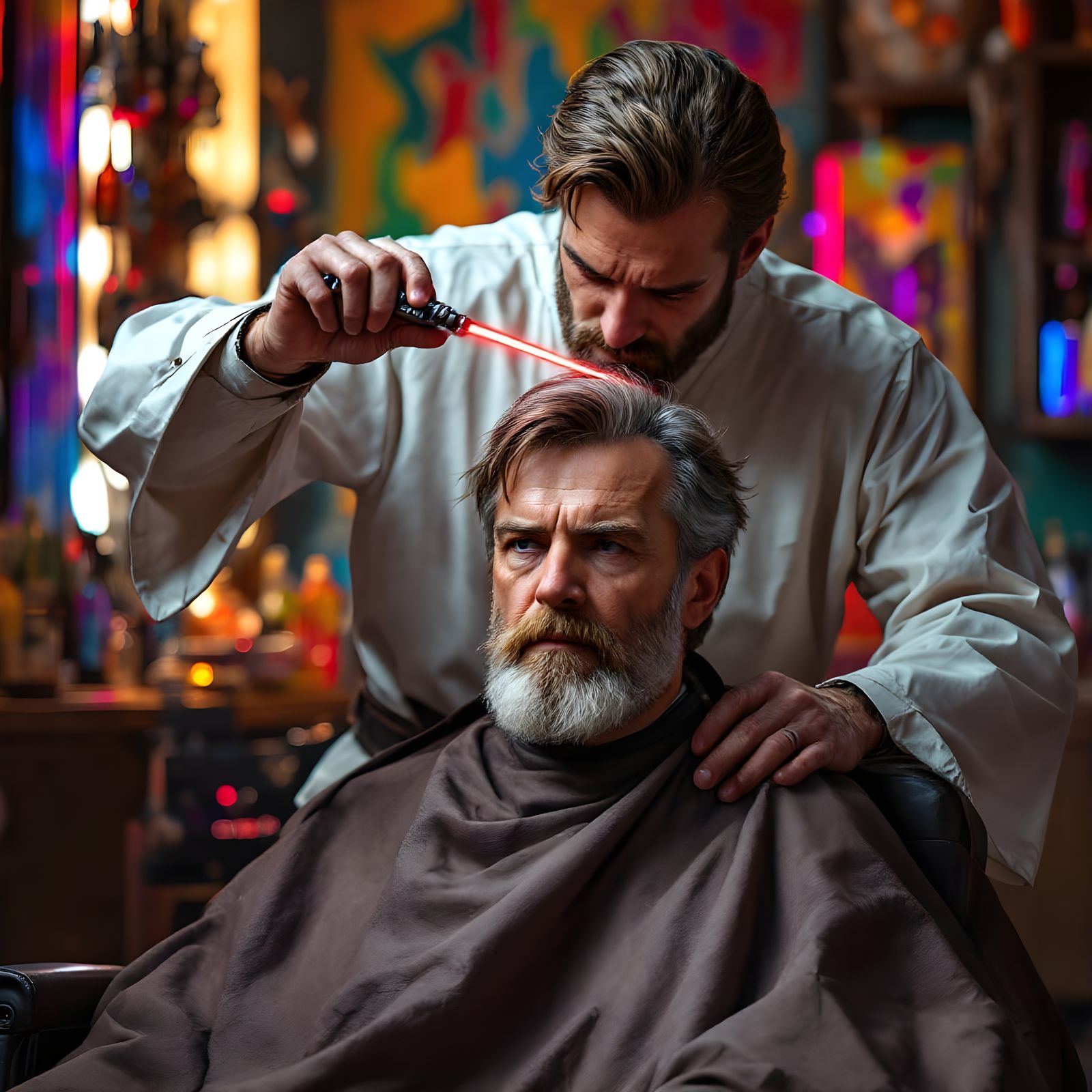 Jedi Master Haircut with Lightsaber Barber