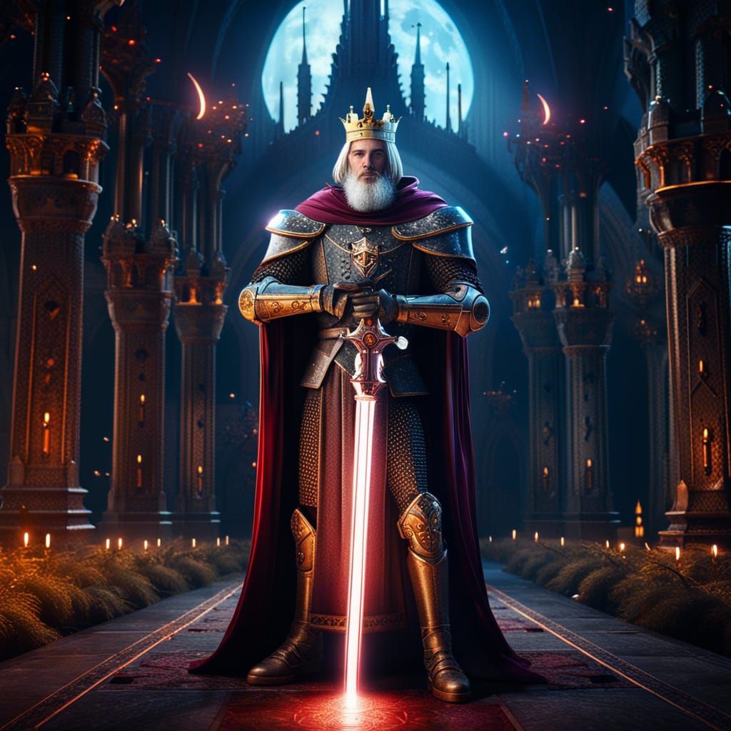 Knight with Laser Sword in Space Castle, Detailed Matte Pain...