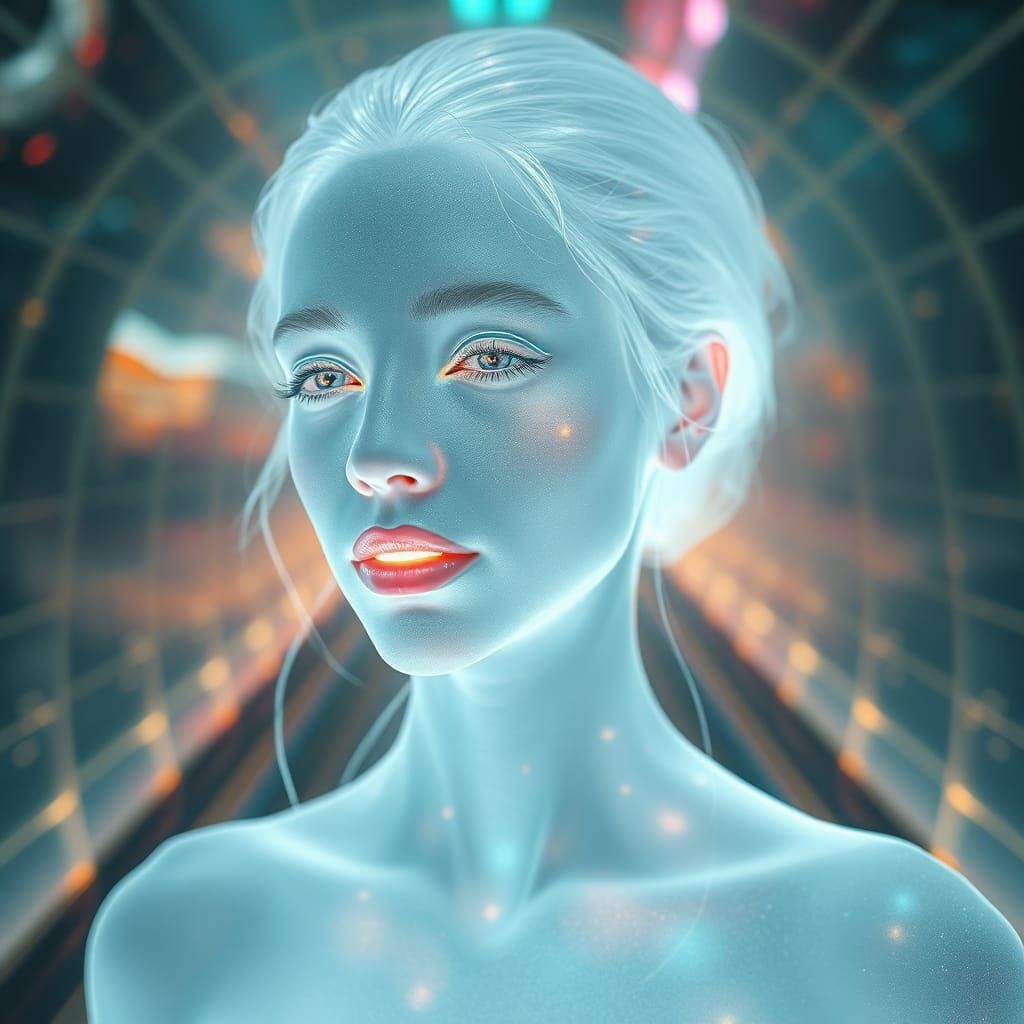 Ethereal Albino Woman Shimmers with Bioluminescence