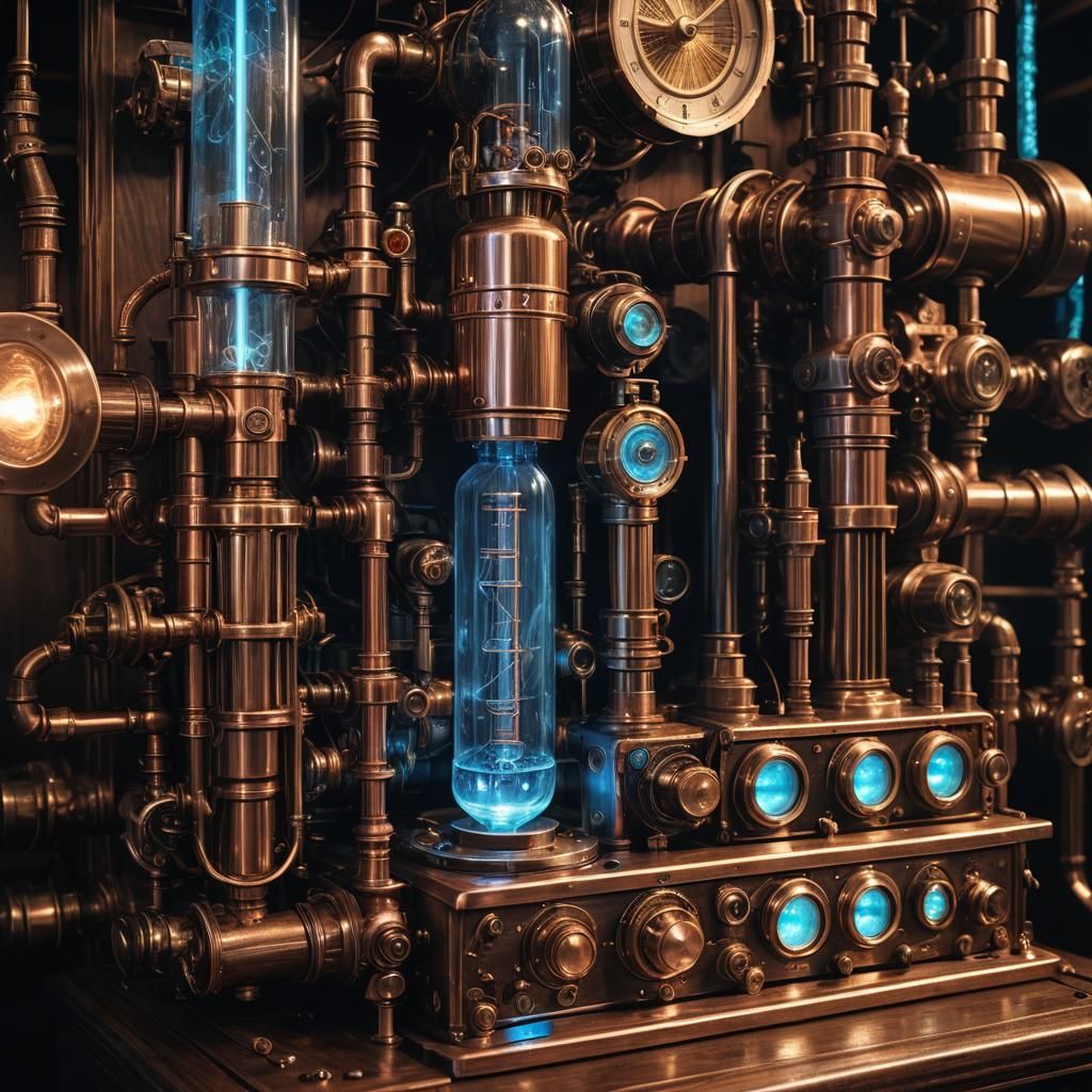 Steampunk Radio Emitting Light Atop Engine