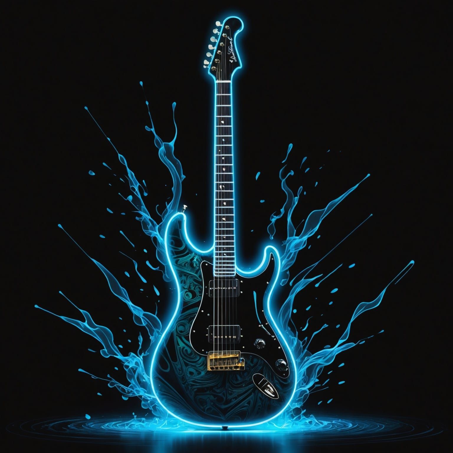 Epic Neon Electric Guitar with Bioluminescent Notes