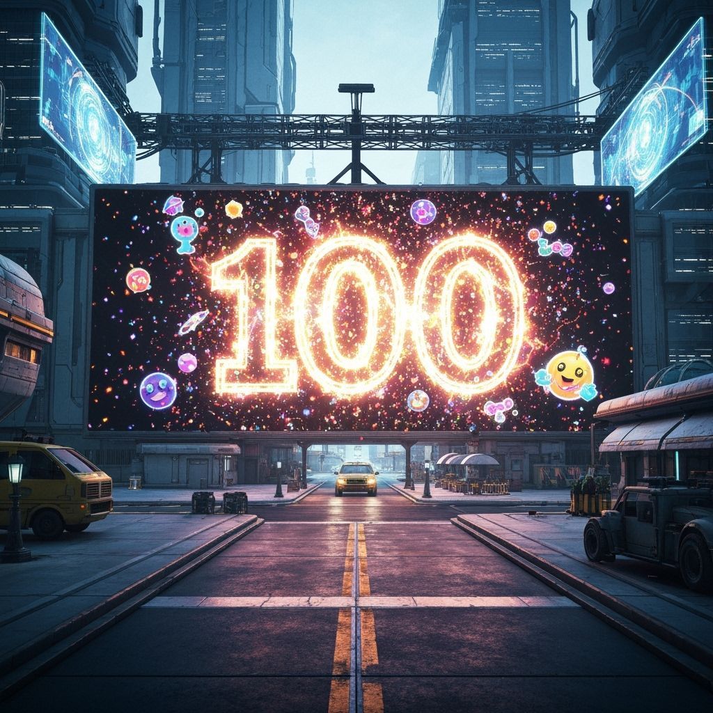 Futuristic City Celebrates Milestone with Glowing Display