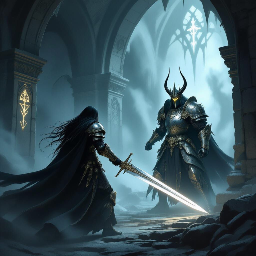 Knight's Battle in Dark Crypt: Gothic Horror