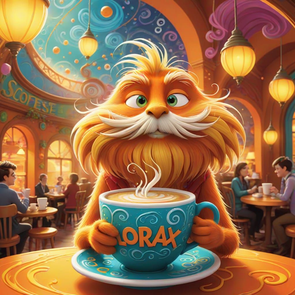 The Lorax Enjoys Coffee in a Magical Cafe