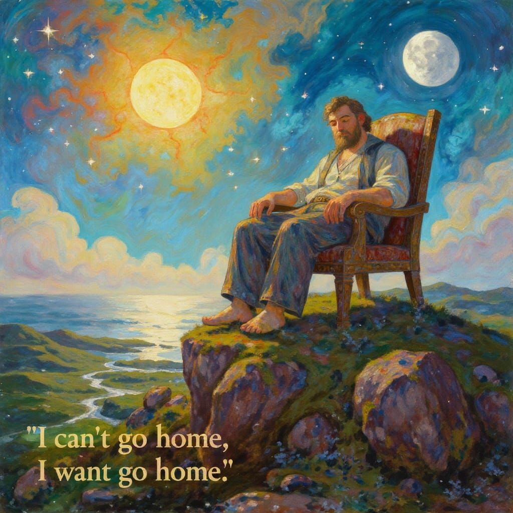 Giant's Hilltop Chair Overlooking Seascape with Text