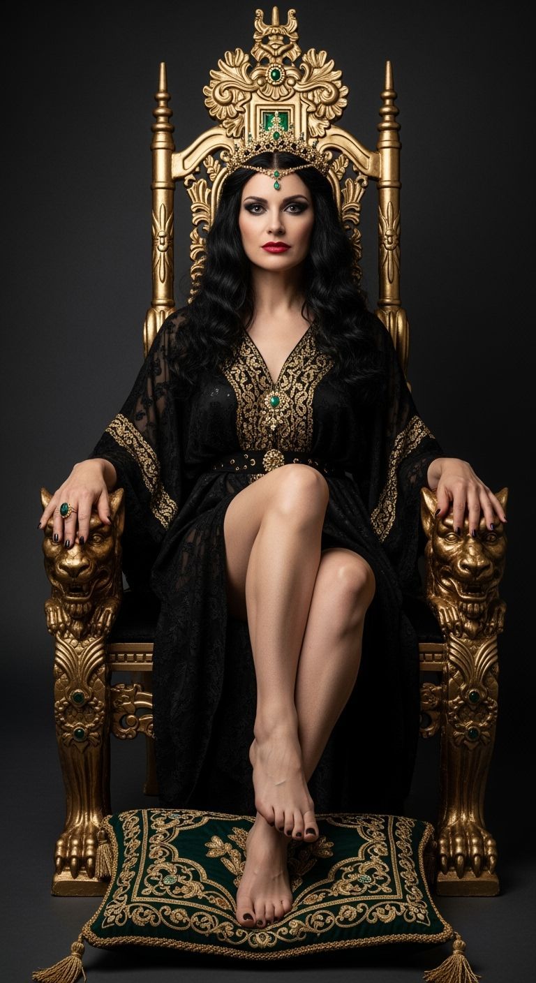 Evil Sorceress on Gold Throne, High-End Fashion Photography