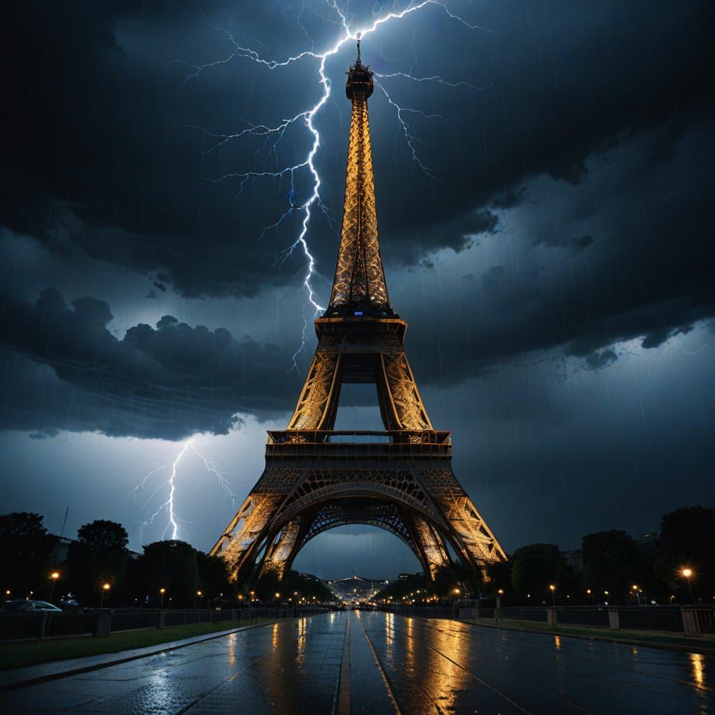 Eiffel Tower Struck by Lightning: Cinematic Night