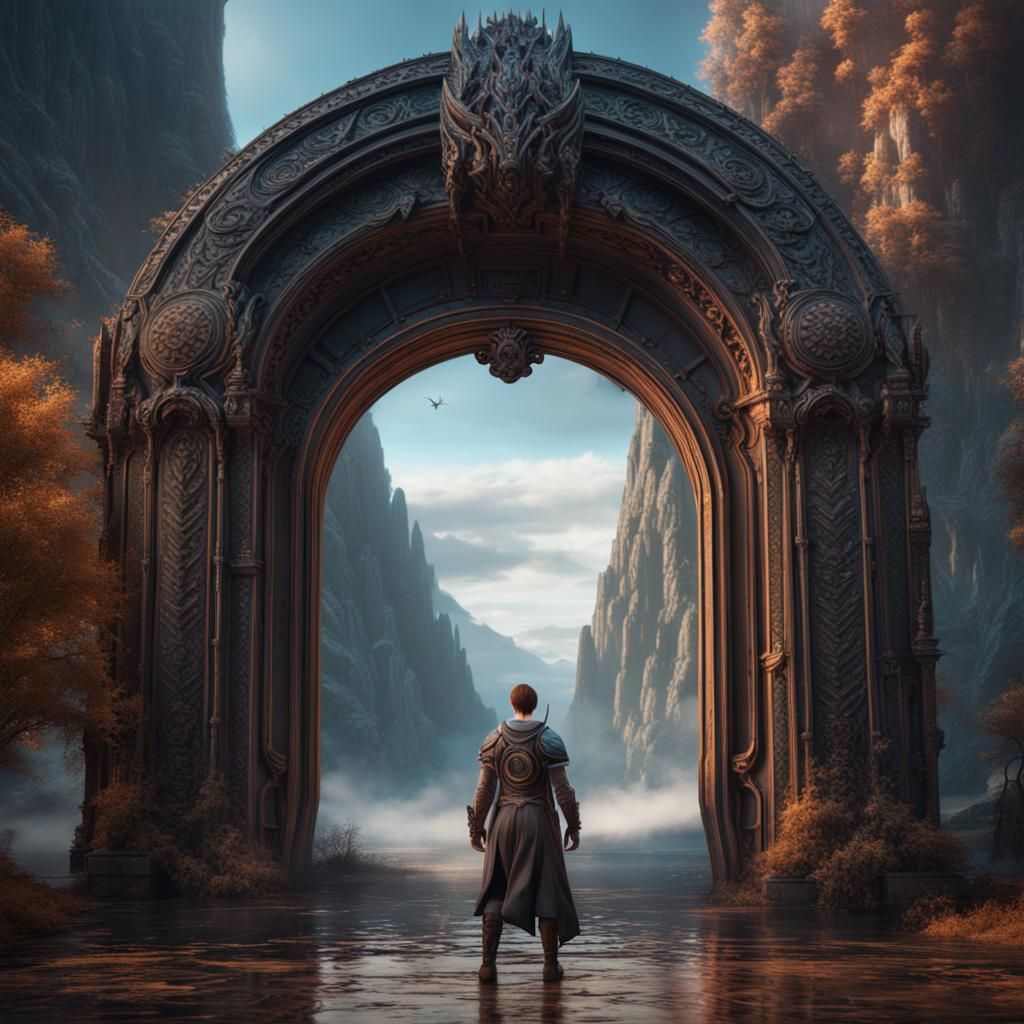 Person Before Portal in Detailed Matte Painting