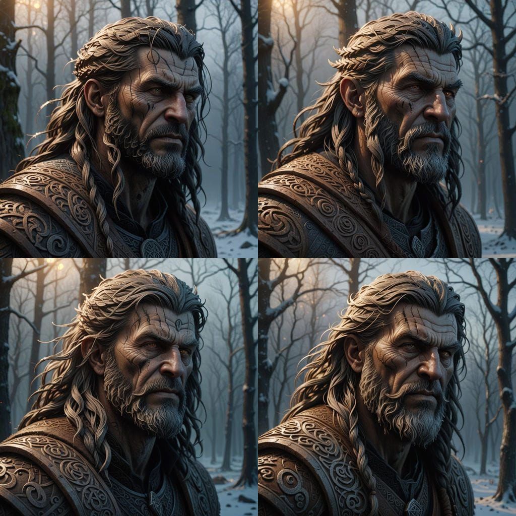 Harald Finehair: Norse Wood Carving in Golden Hour