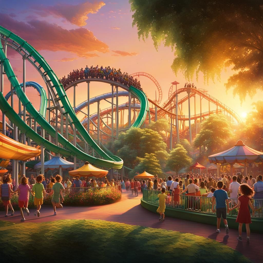 Amusement Park at Dusk in Cinematic Style