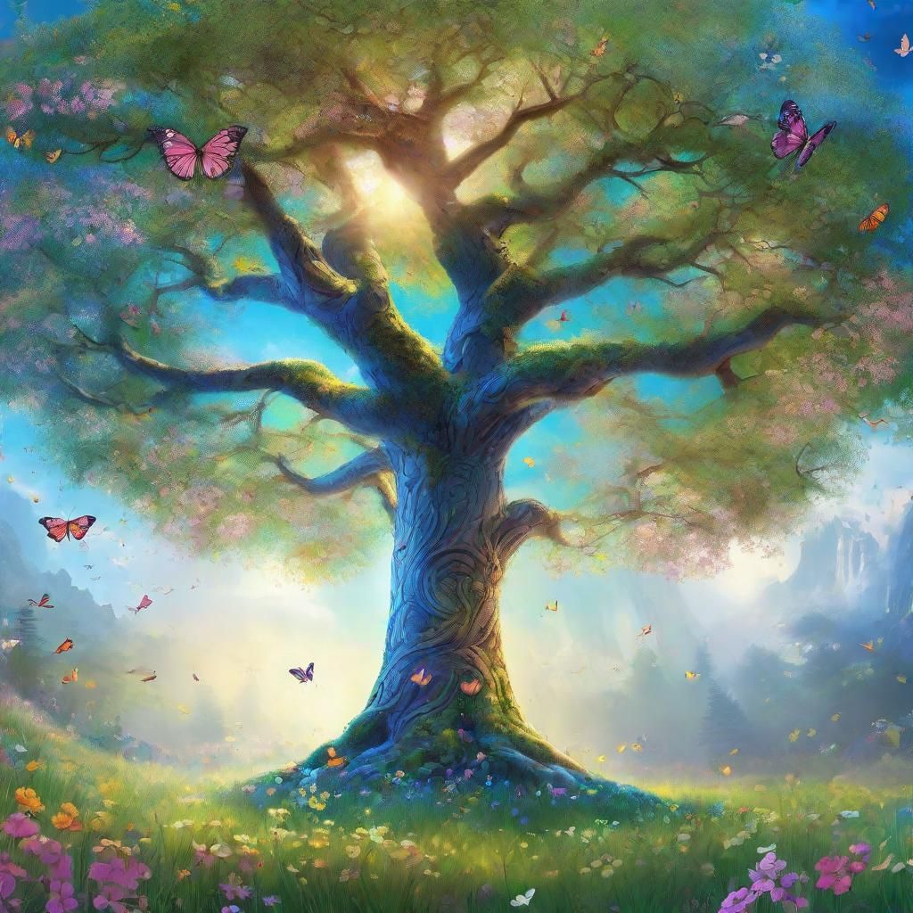Tree of Life in Spring Meadow, Digital Art